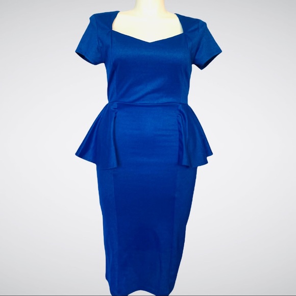 Royal Blue Peplum Short Sleeve Icon Dress 1X NWT - Picture 2 of 12